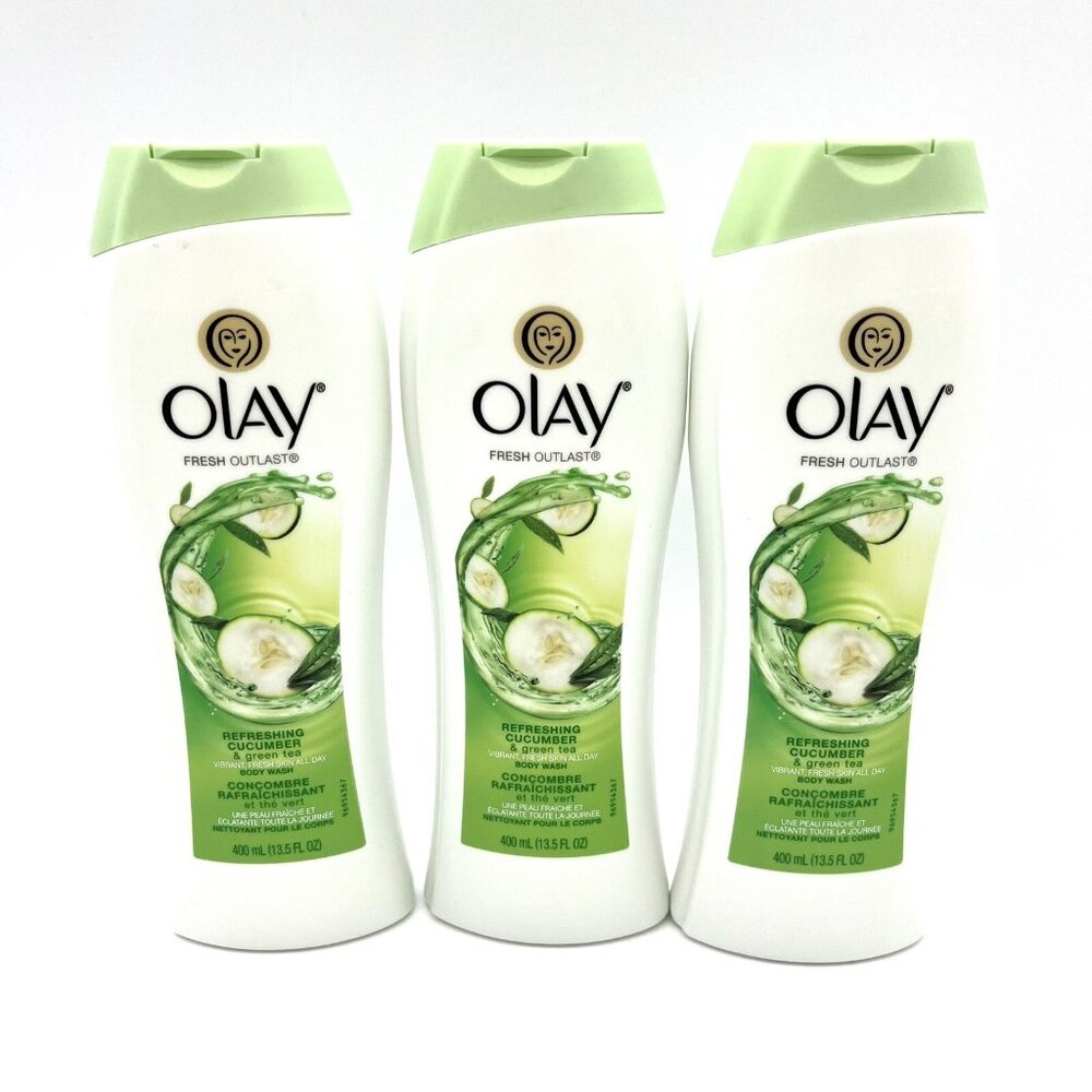 3X Olay Body Wash Fresh Outlast Refreshing Cucumbers & Green Tea 13.5 FL Oz Ea